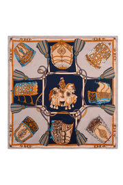 Gri Camel Lara Saf İpek Baskılı Eşarp 90x90 cm