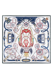 Lacivert Beyaz Lara Saf İpek Baskılı Eşarp 90x90 cm