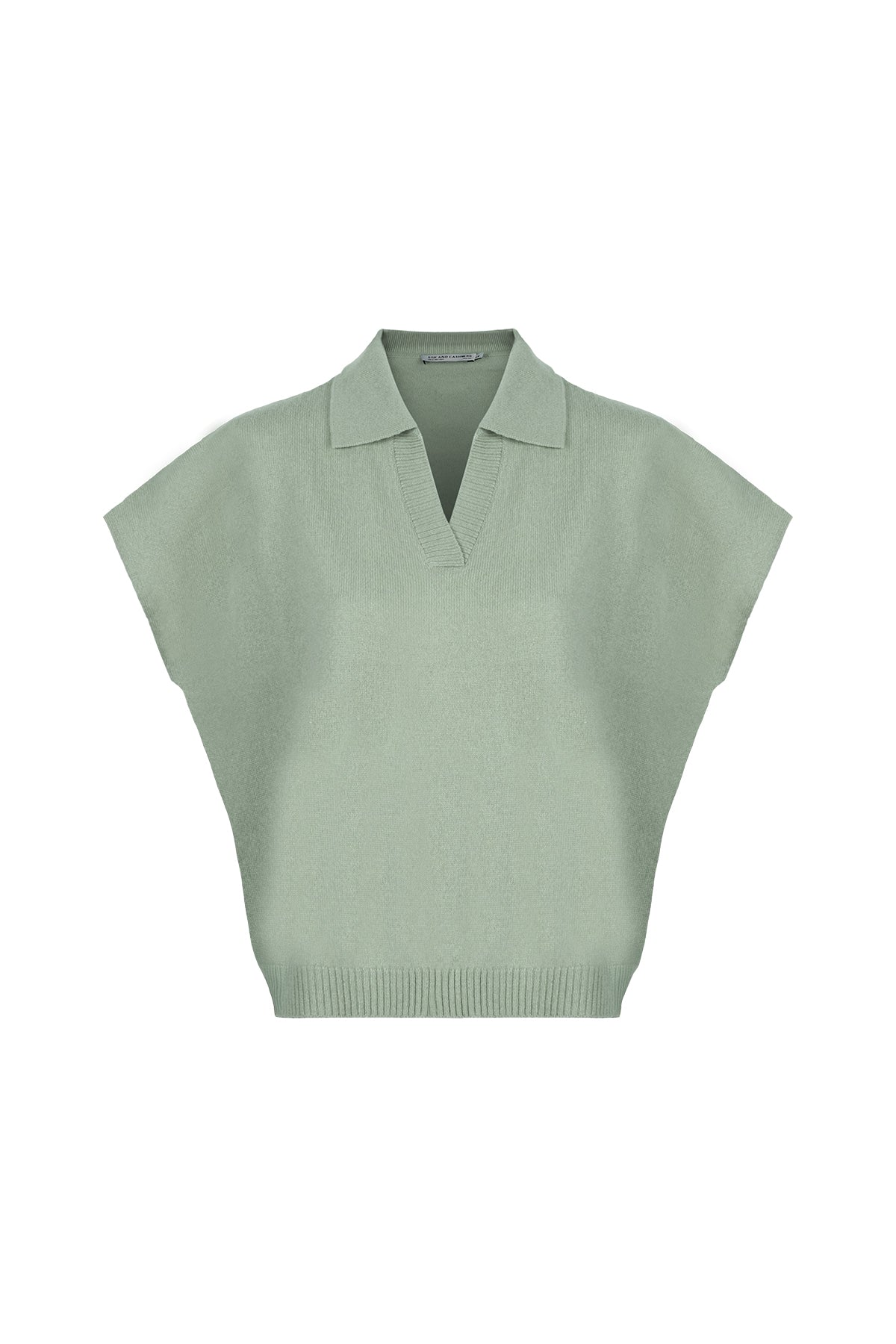 Adaçayı Yeşili Vanessa Saf Kaşmir Kısa Kollu Polo