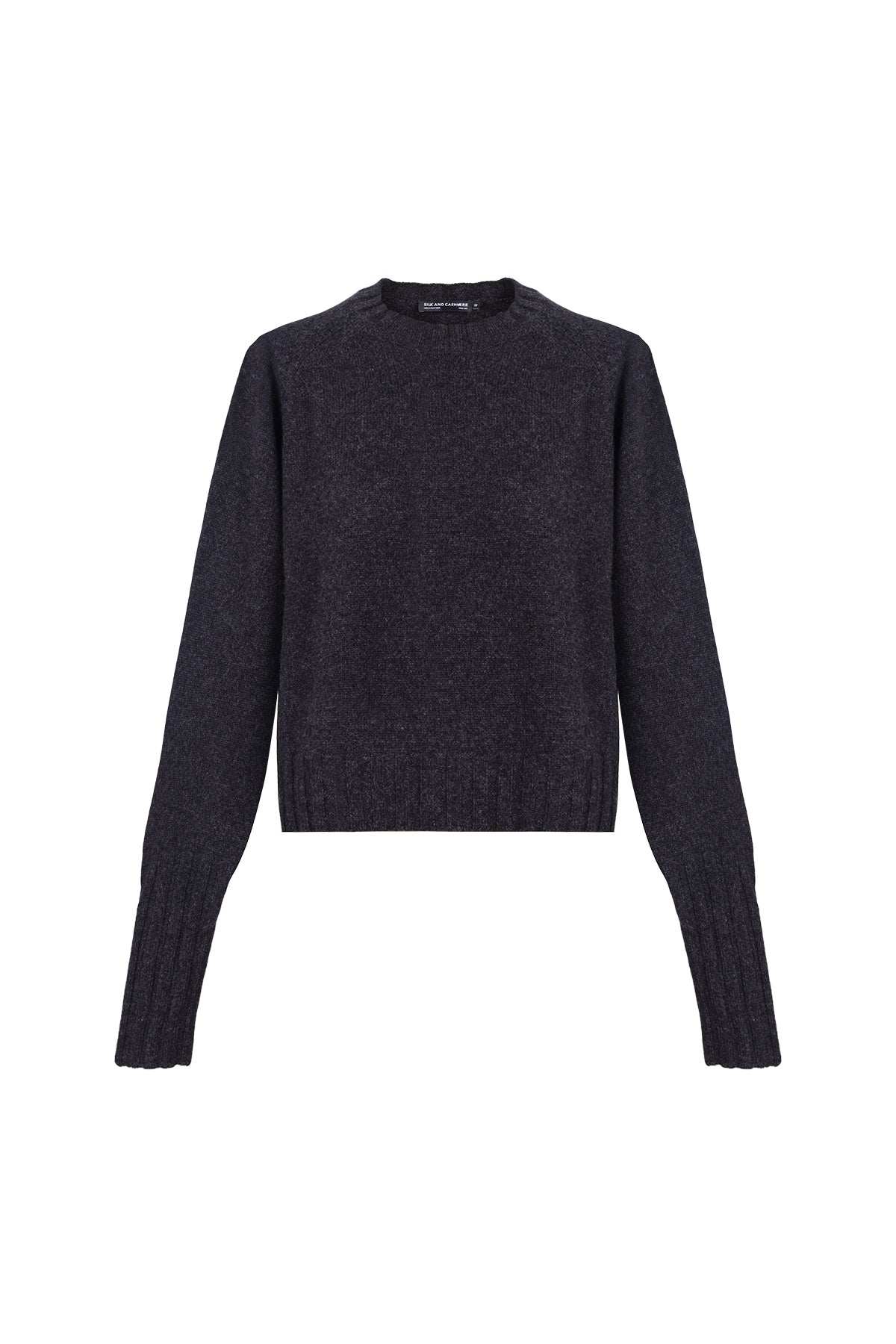 Gri Vanessa Saf Kaşmir Yuvarlak Yaka Crop Kazak