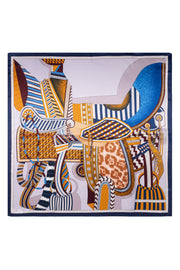 Lacivert Gri Lara Saf İpek Baskılı Eşarp 90x90 cm