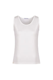 Beyaz Marina İpekli Yuvarlak Yaka Kolsuz T-Shirt