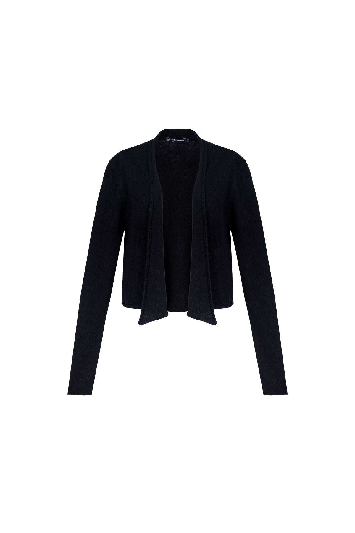 Siyah Elena Saf Kaşmir Düğmesiz Crop Hırka