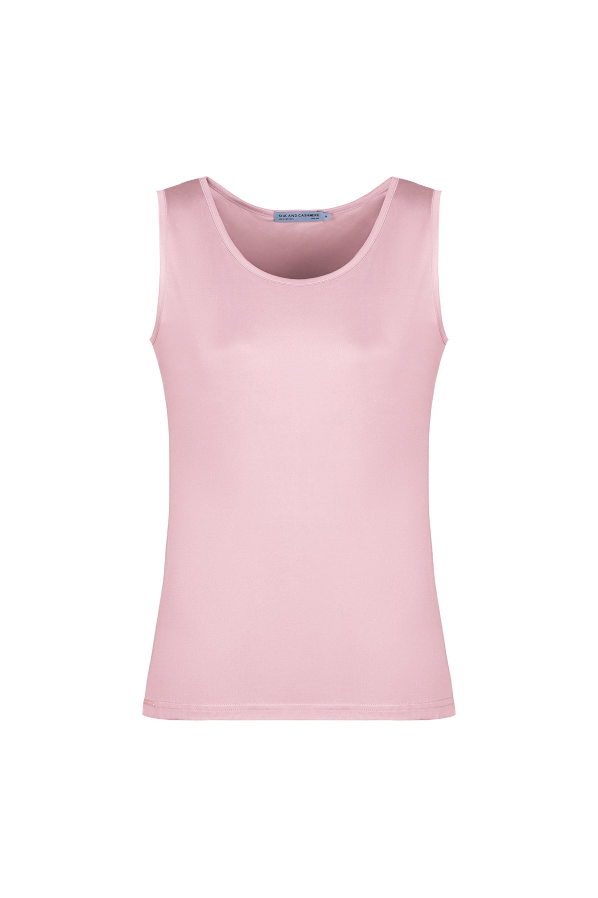 Pembe Marina İpekli Yuvarlak Yaka Kolsuz T-Shirt