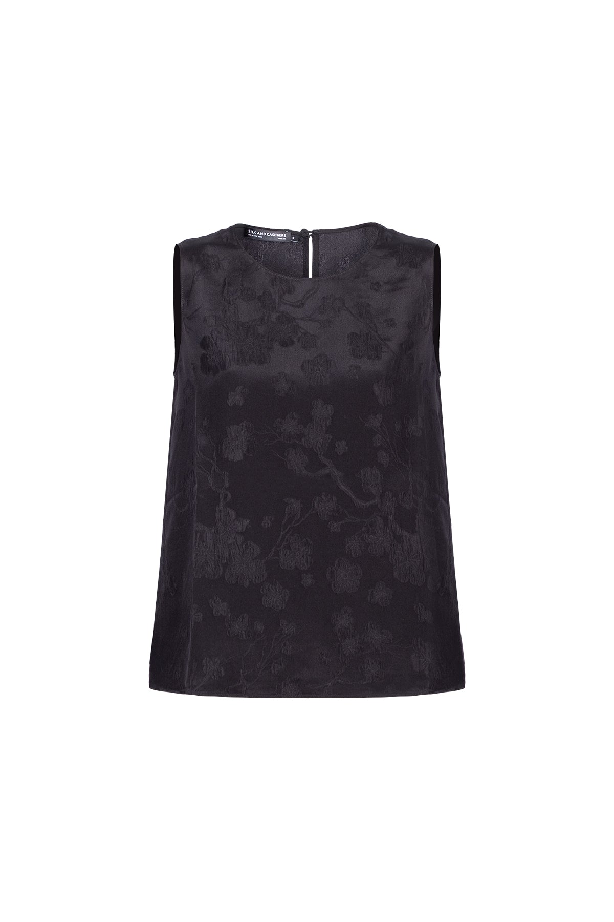 Siyah Toscana Saf İpek Yuvarlak Yaka Kolsuz Bluz