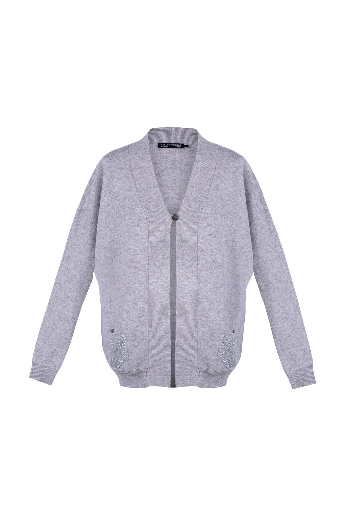 Gri Sky Kaşmir Taş Detaylı Hırka