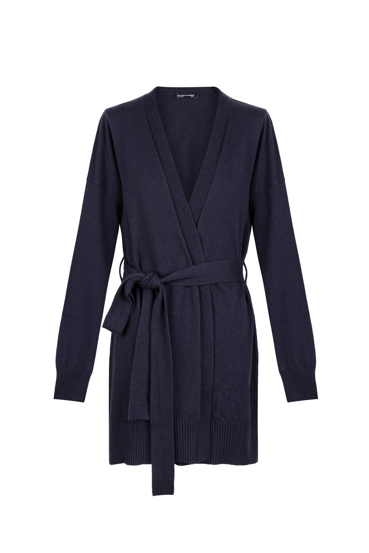 Lacivert Laura Yün Kaşmir Kuşaklı Hırka