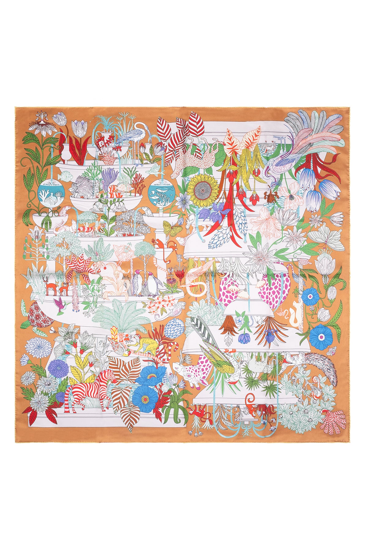 Camel Lara Saf İpek Baskılı Eşarp 90x90 cm