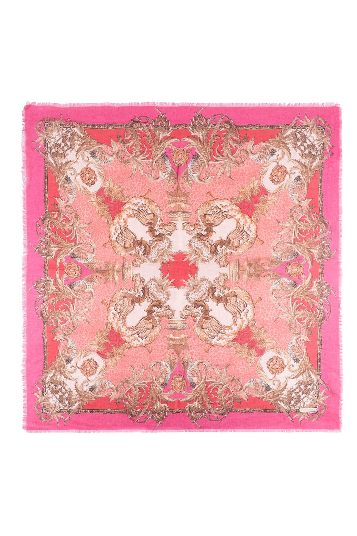 Fuşya Jas Desenli Kare Şal 70x70 cm