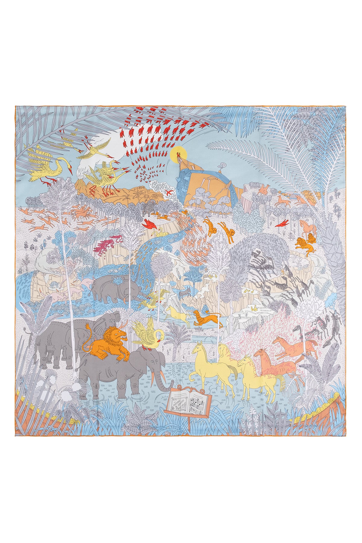 Turuncu Aqua Lara Saf İpek Baskılı Eşarp 90x90 cm