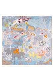 Turuncu Aqua Lara Saf İpek Baskılı Eşarp 90x90 cm