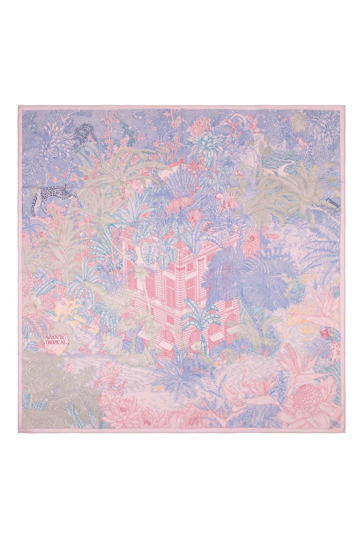 Pembe Linda Saf Kaşmir Baskılı Eşarp 140x 140 cm