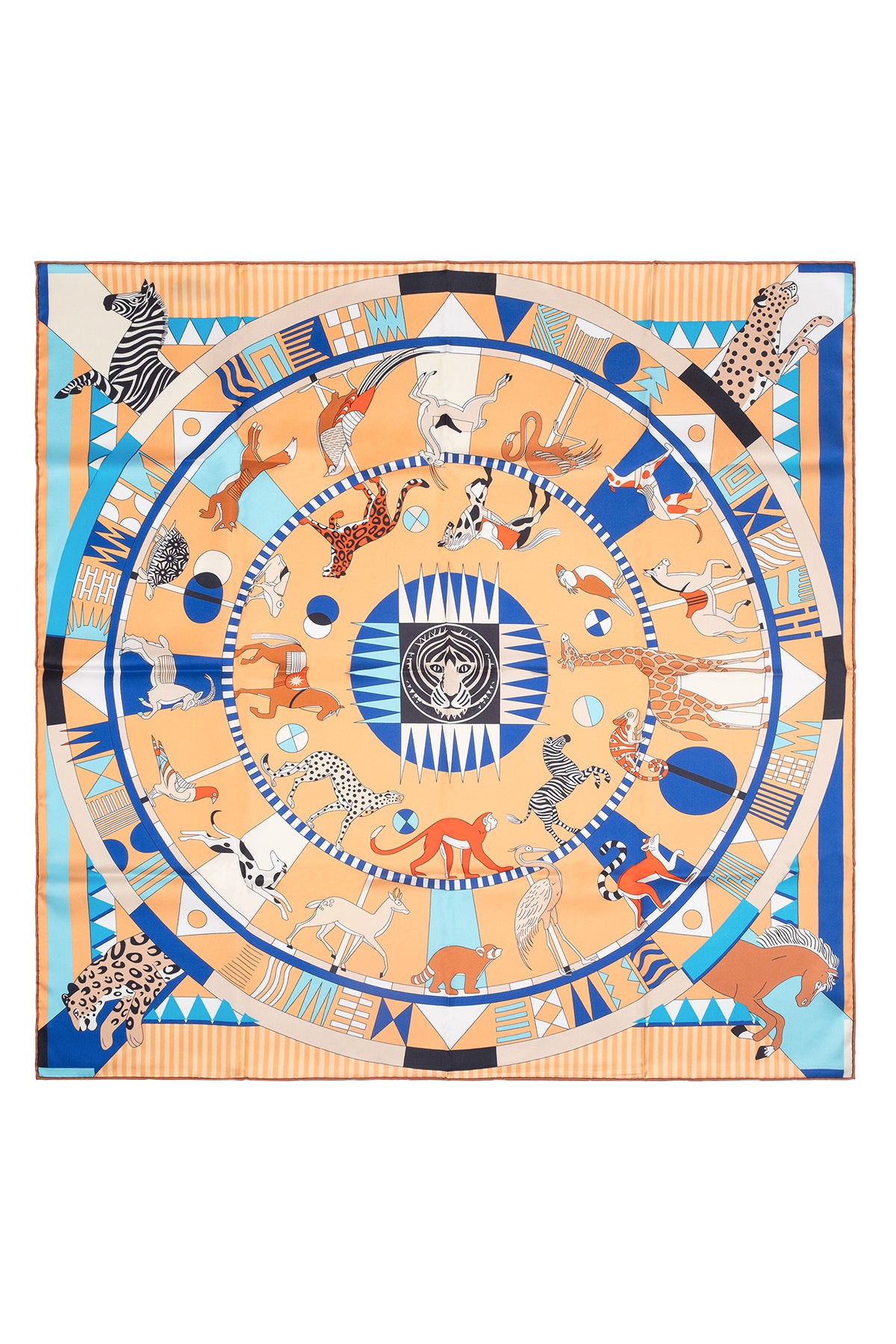 Turuncu Sarı Lara Saf İpek Baskılı Eşarp 90x90 cm