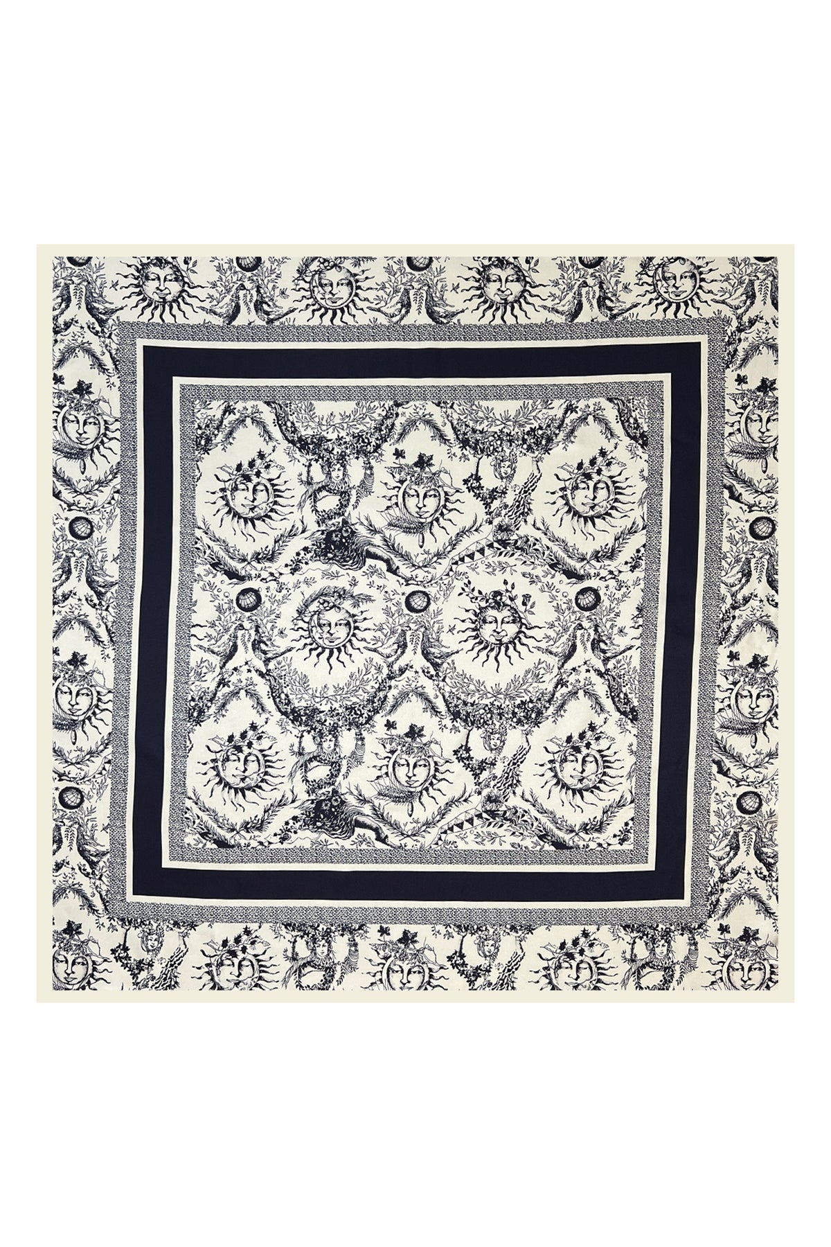 Lacivert Lara Saf İpek Roma Çift Taraflı Eşarp 90x90 cm