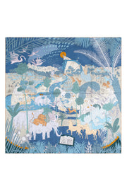 Turuncu Mavi Lara Saf İpek Baskılı Eşarp 90x90 cm