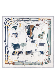 Yeşil Beyaz Linda Kaşmir Desenli Kare Eşarp 140x140  cm