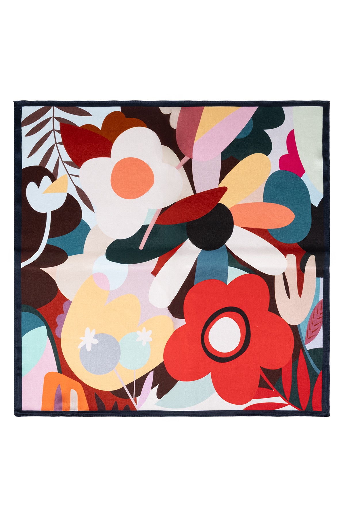 Kırmızı Siyah Laila Saf İpek Kare Eşarp 50x50 cm