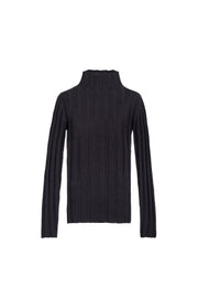 Siyah Maggie Saf Kaşmir Yarım Balıkçı Ribanalı Kazak