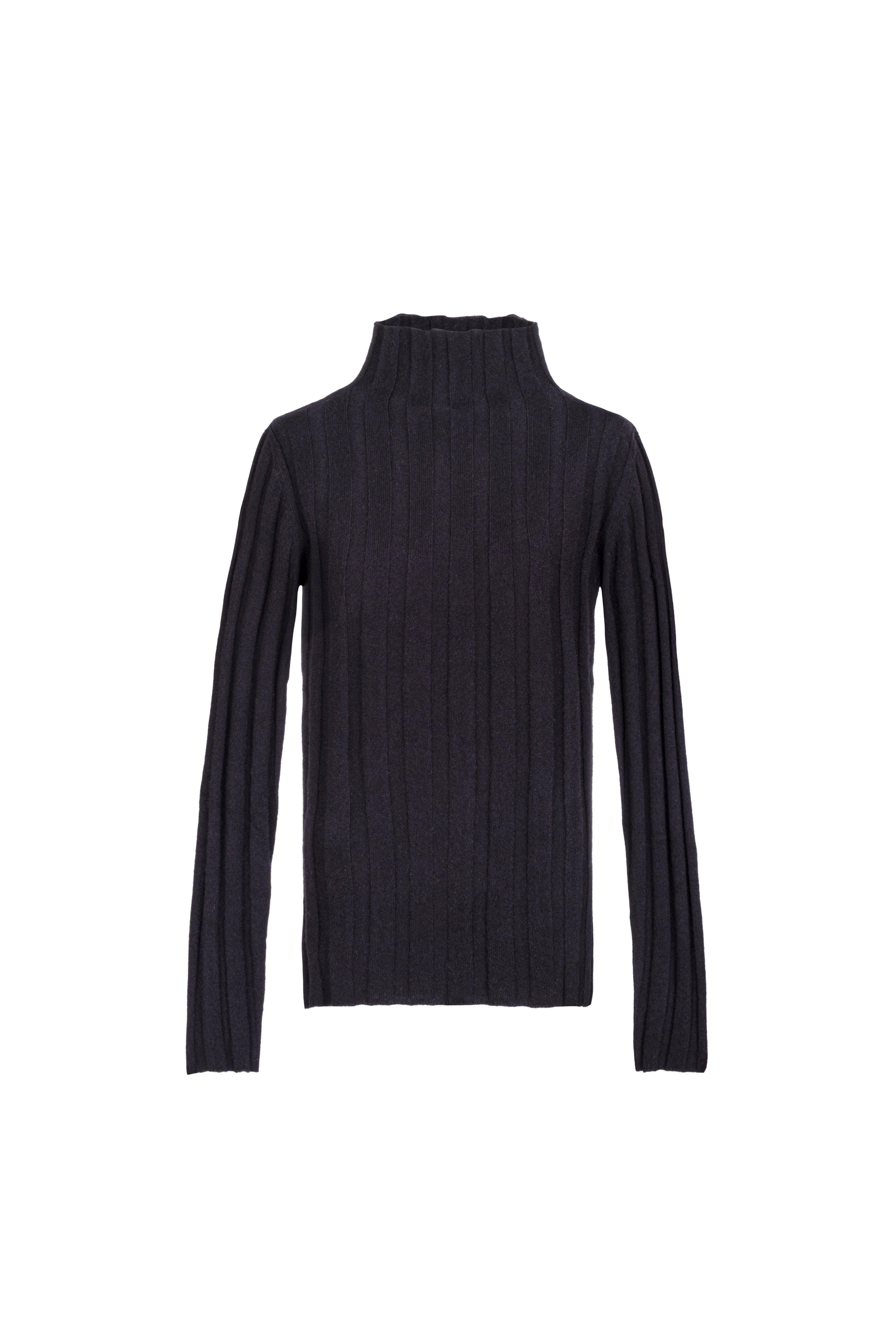 Siyah Maggie Saf Kaşmir Yarım Balıkçı Ribanalı Kazak