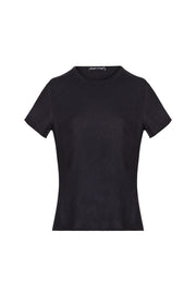 Siyah Lilly Saf Kaşmir Bisiklet Yaka Tişört