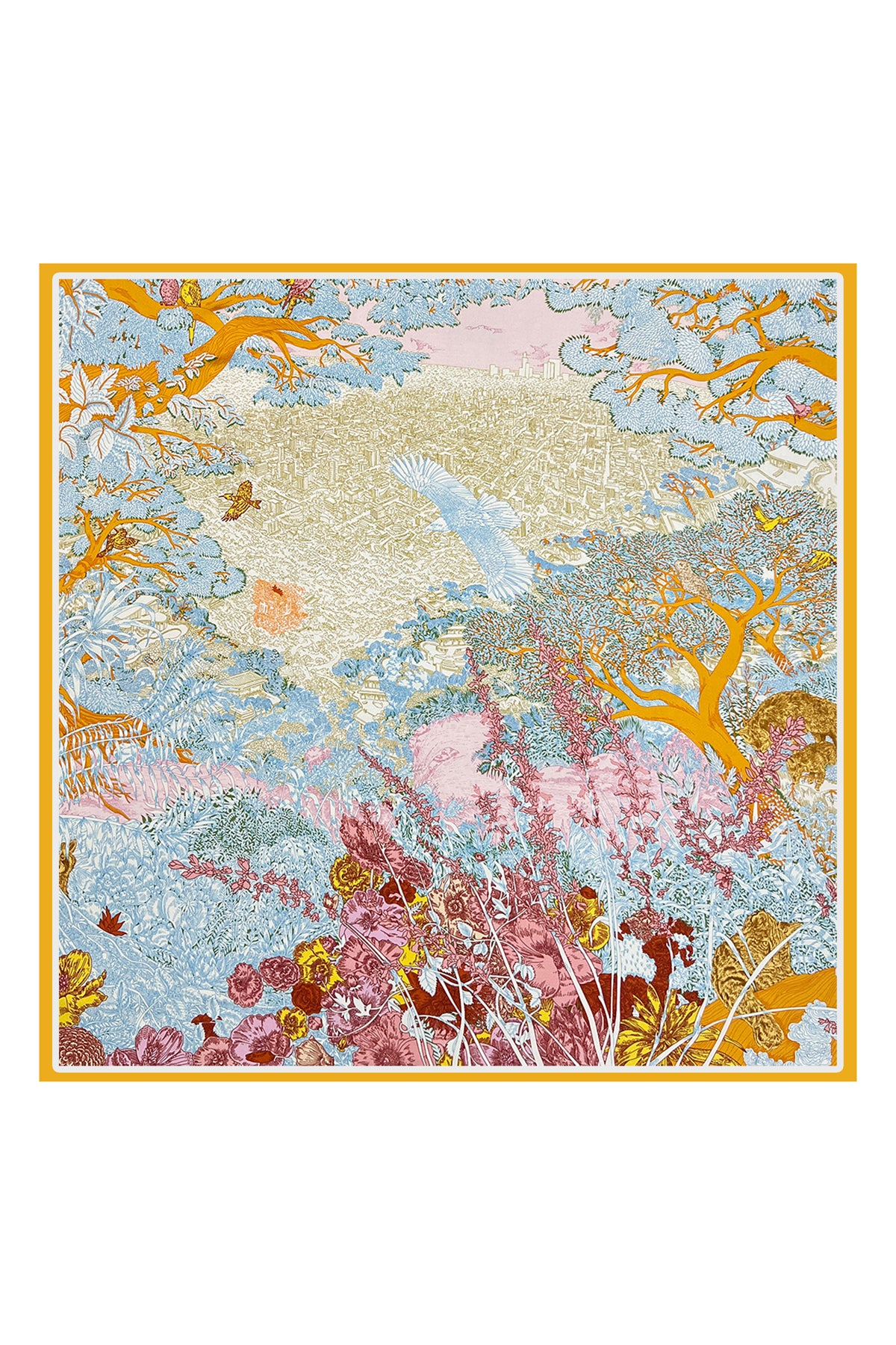 Sarı Lara Saf İpek Roma Çift Taraflı Eşarp 90x90 cm