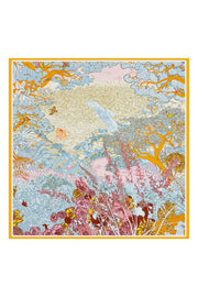 Sarı Lara Saf İpek Roma Çift Taraflı Eşarp 90x90 cm