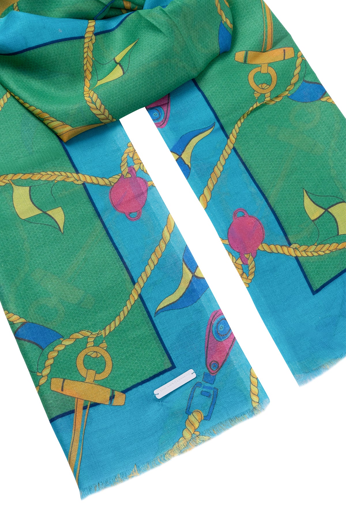 Yeşil Jas İpekli Renkli Desenli Şal 70x180