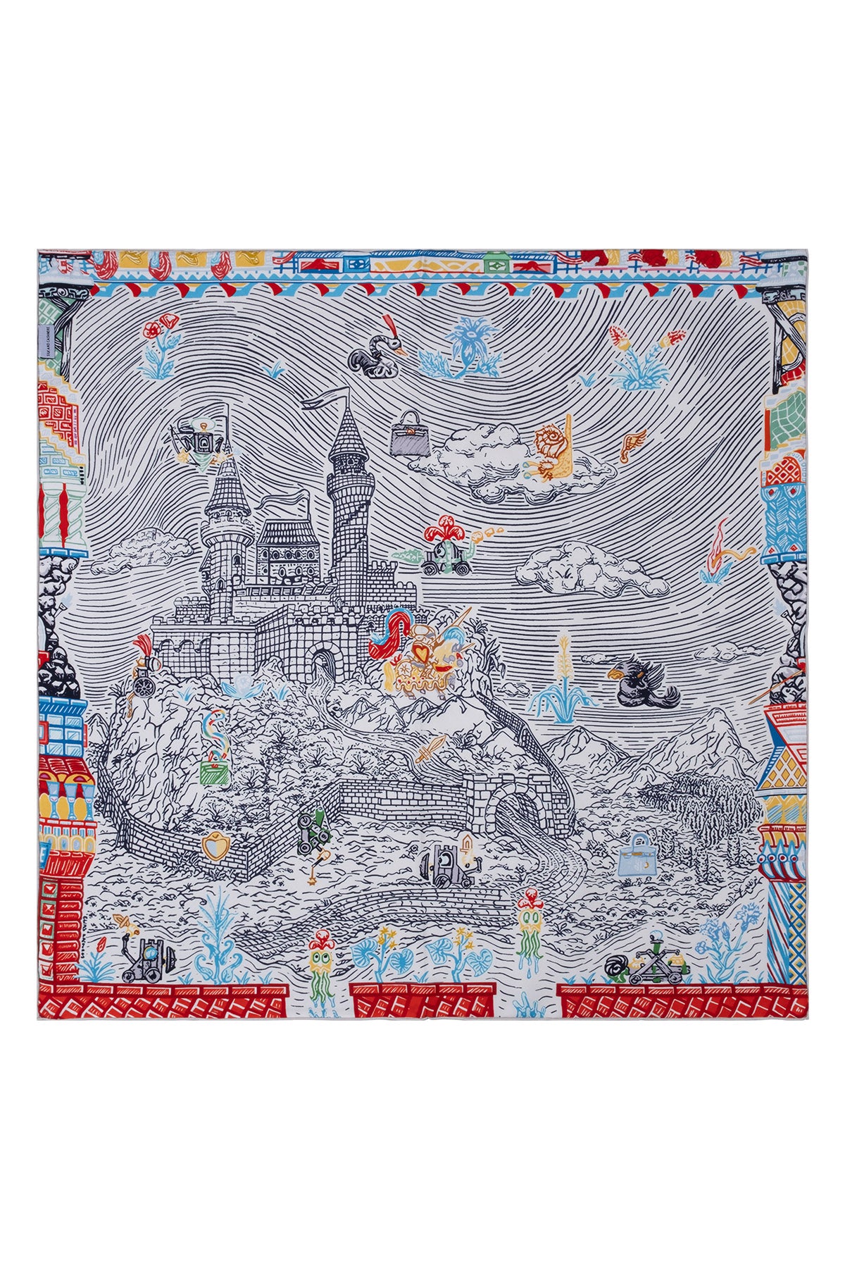 Renkli Lena Saf İpek Roma Çift Taraflı Eşarp 70x70