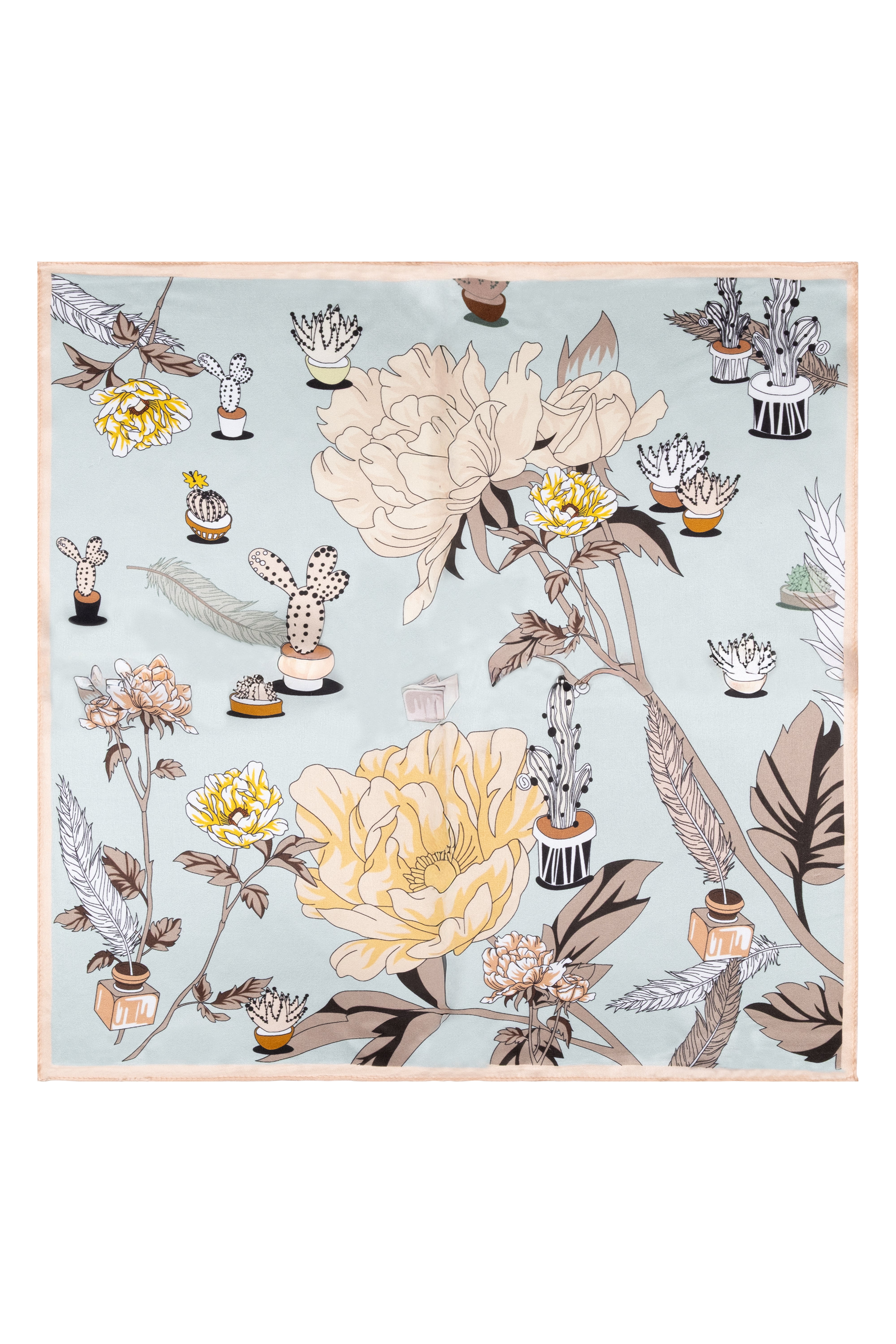 Toz yeşil Laila Saf İpek Kare Eşarp 50x50 cm