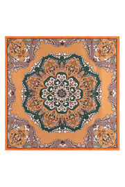 Kahverengi Lara Saf İpek Desenli Kare Eşarp 90x90 cm