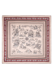 Kırmızı Kahve Linda Saf Kaşmir Baskılı Eşarp 140x 140 cm