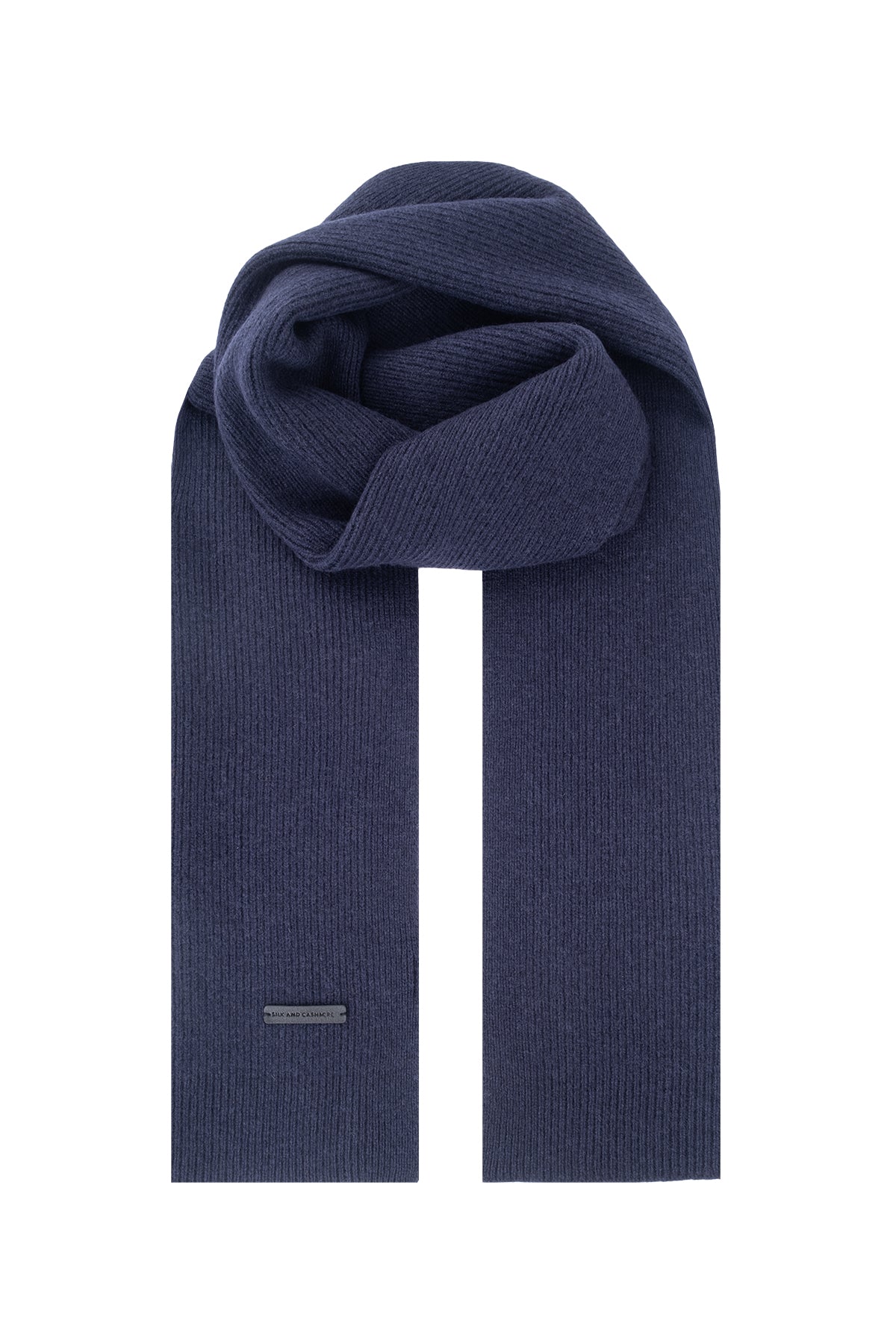 Lacivert Copenhagen Saf Yün Ribana Örme Atkı 25x150 cm