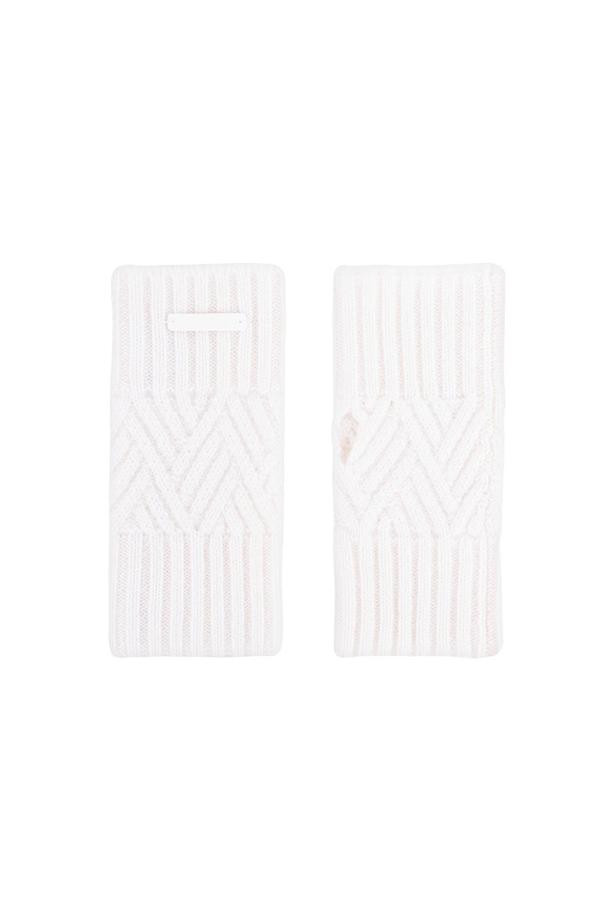 Beyaz Maggie Saf Kaşmir Parmaksız Eldiven