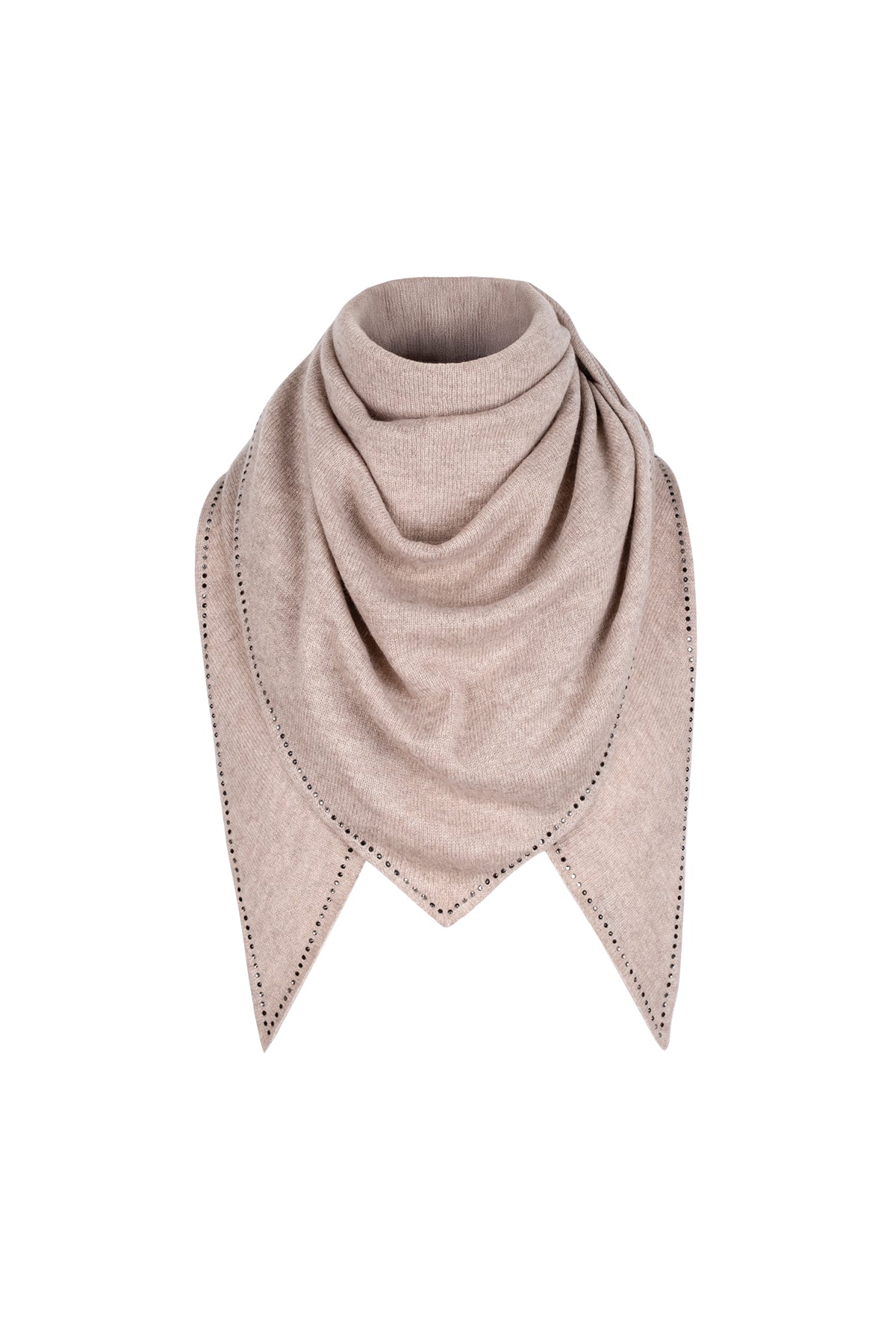 Bej Saf Kaşmir Taşlı Üçgen Şal 105x105x165 cm