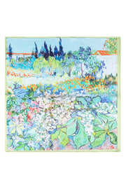 Yeşil Mavi Laila Saf İpek Kare Eşarp 50x50 cm