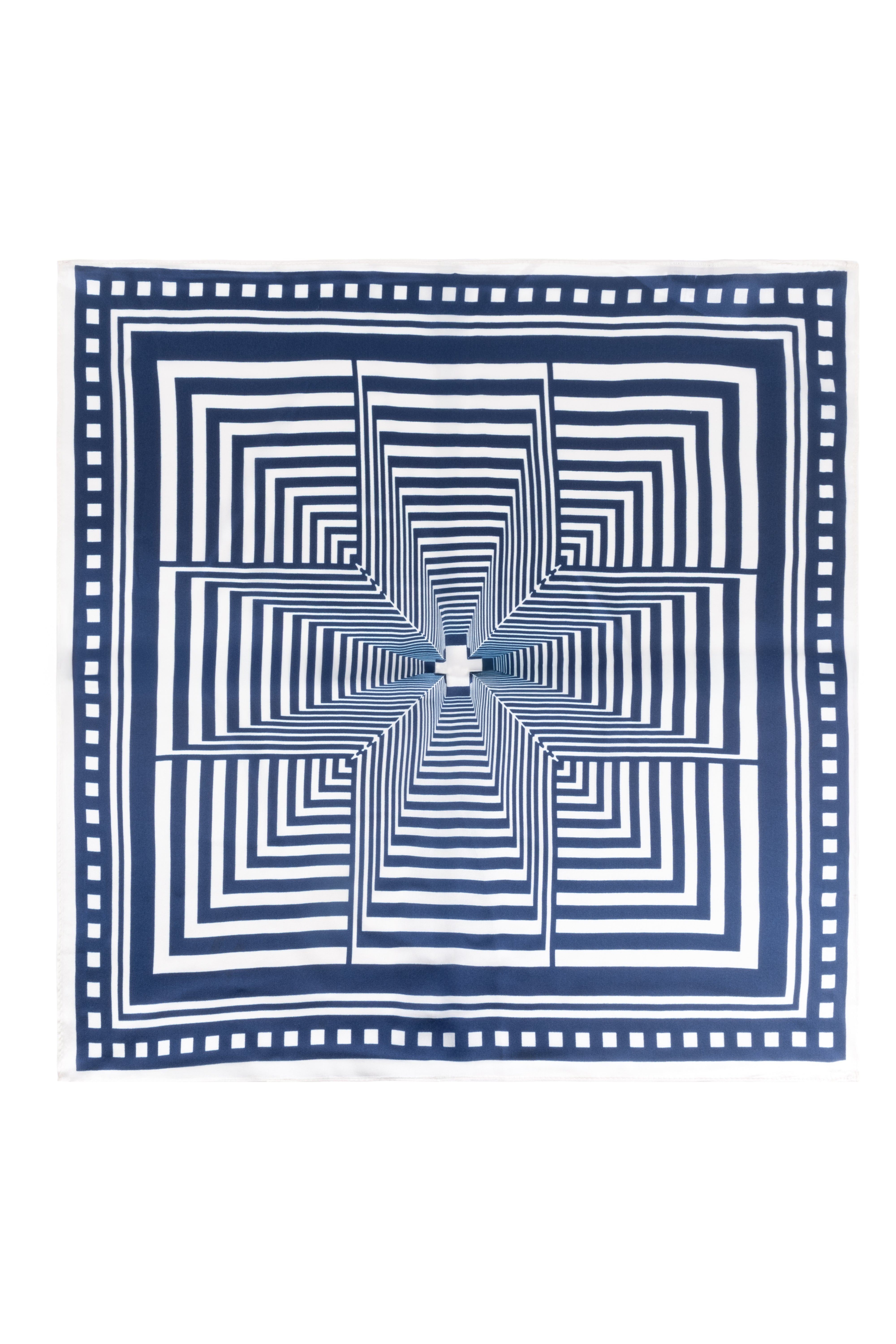 Lacivert Beyaz Laila Saf İpek Kare Eşarp 50x50 cm