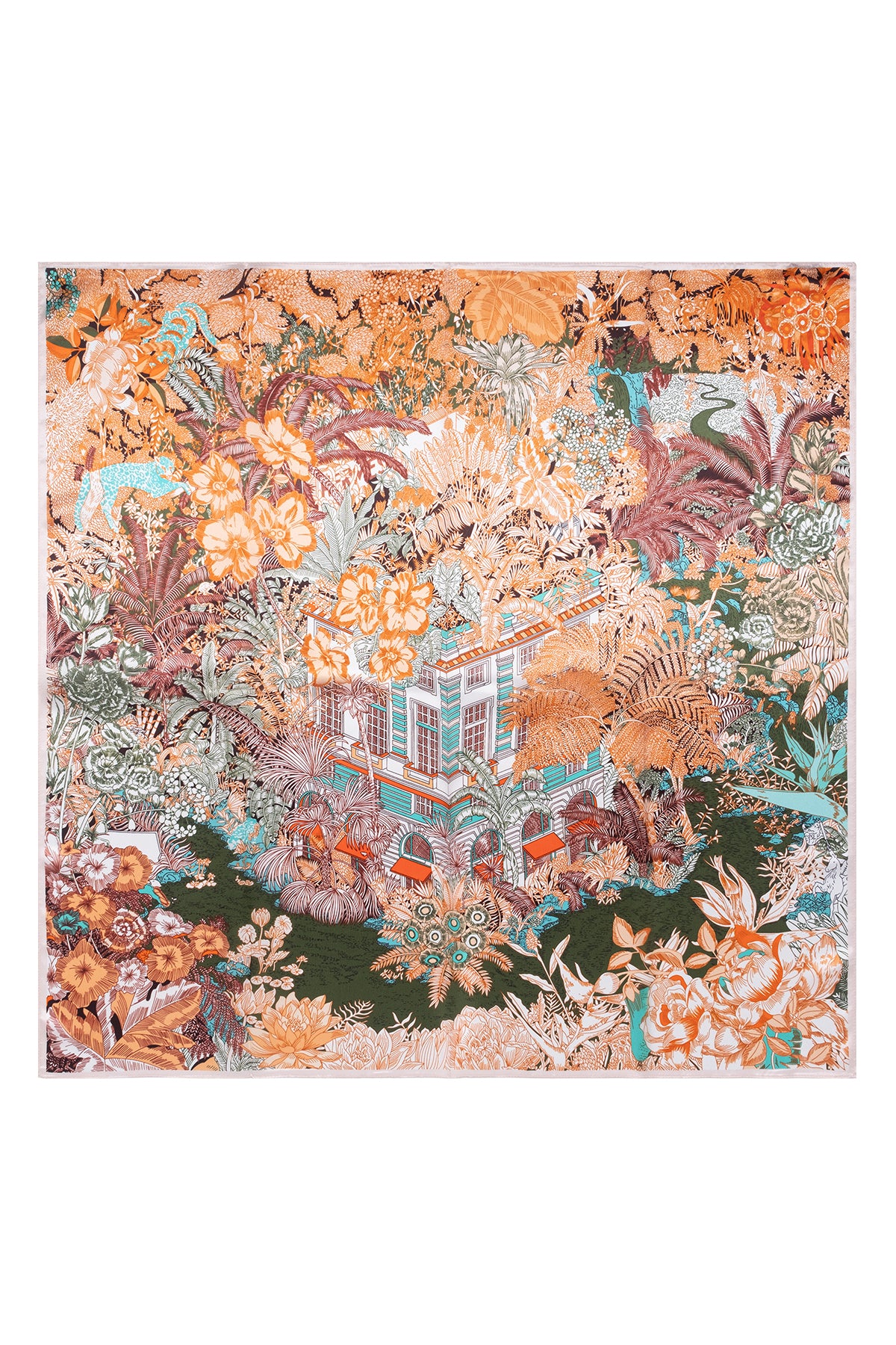 Yeşil Lara Saf İpek Baskılı Eşarp 90x90 cm