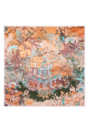 Yeşil Lara Saf İpek Baskılı Eşarp 90x90 cm