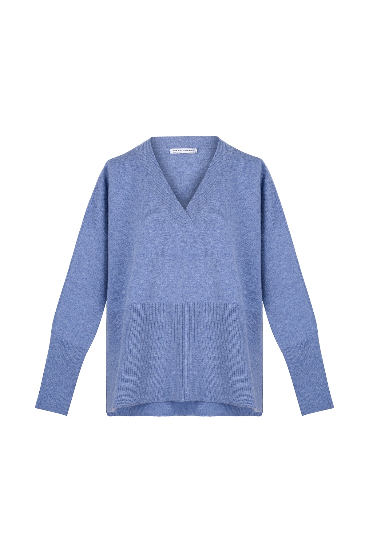 Açık Denim Isabella Saf Kaşmir Derin V Yaka Kazak