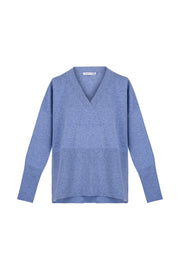 Açık Denim Isabella Saf Kaşmir Derin V Yaka Kazak