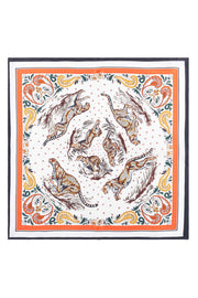 Lacivert Ekru Laila Saf İpek Kare Eşarp 50x50 cm