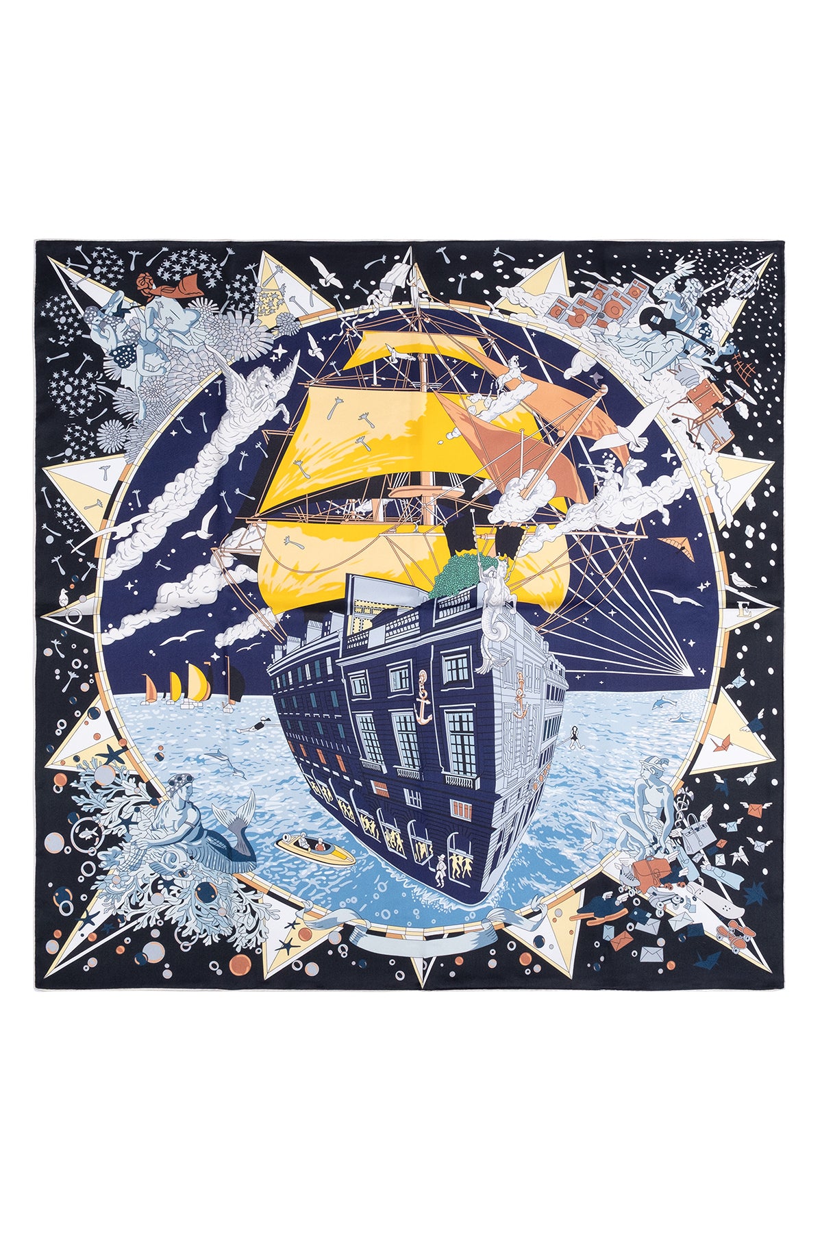 Siyah Lara Saf İpek Baskılı Eşarp 90x90 cm