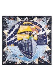 Siyah Lara Saf İpek Baskılı Eşarp 90x90 cm