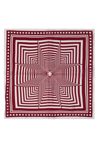 Bordo Beyaz Laila Saf İpek Kare Eşarp 50x50 cm
