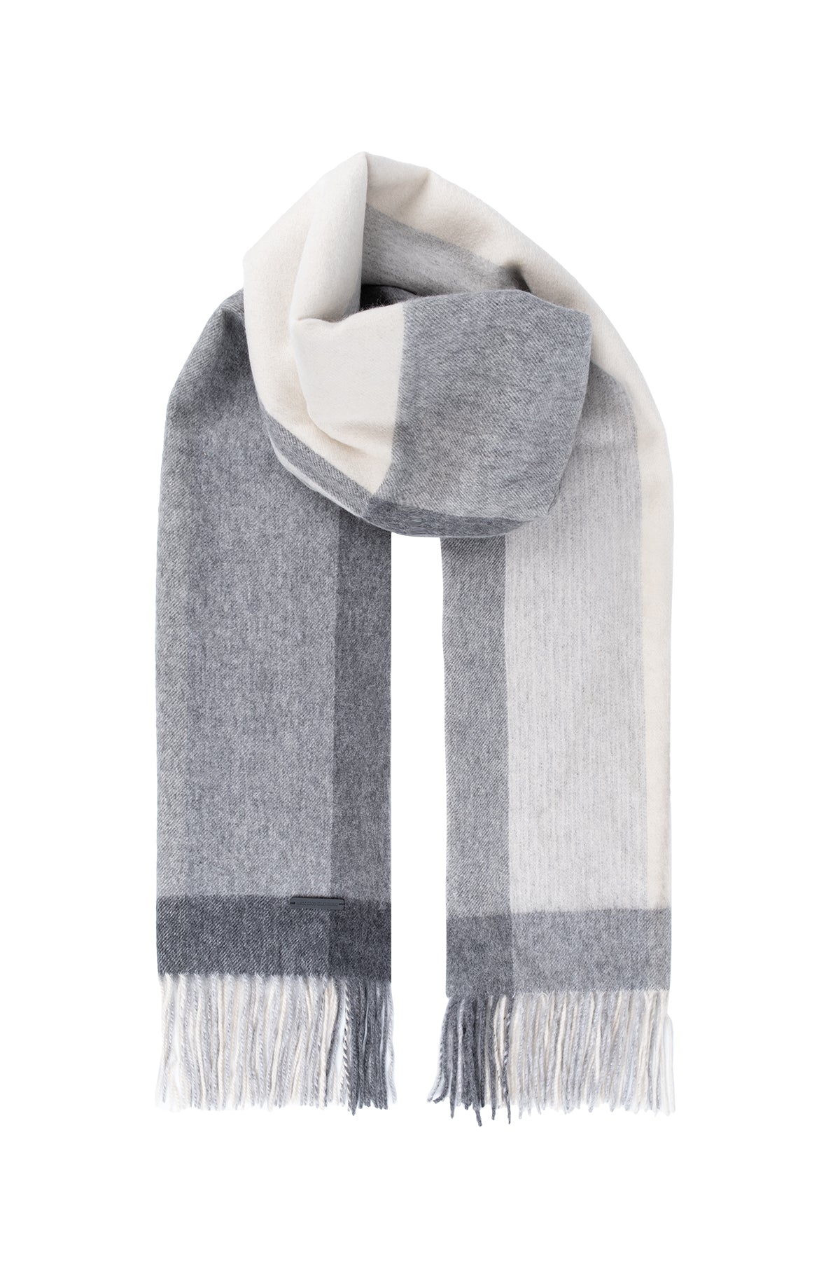 Gri Bej Rose Saf Kaşmir Renk Bloklu Şal 70cm*180cm+10cm*2cm