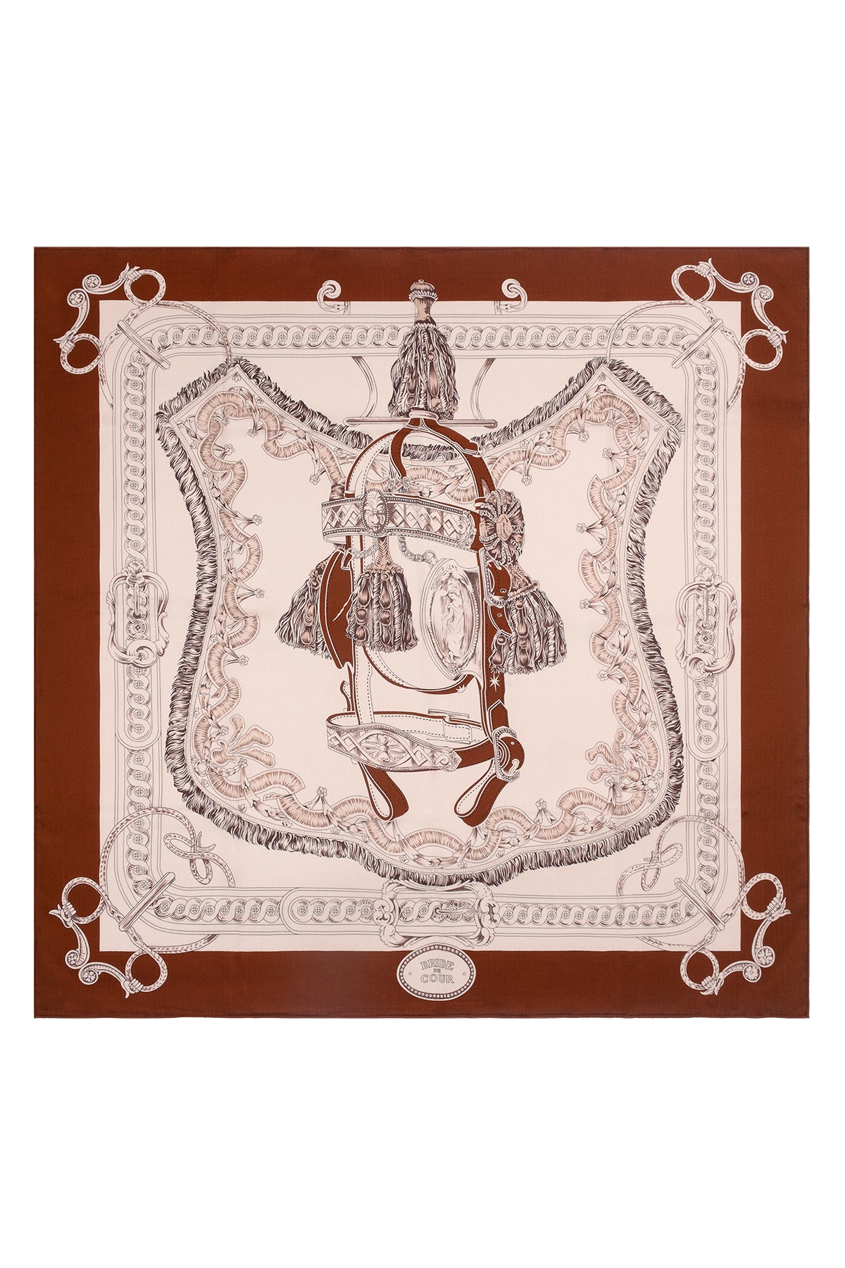 Kahverengi Linda Kaşmir Desenli Kare Eşarp 140x140 cm