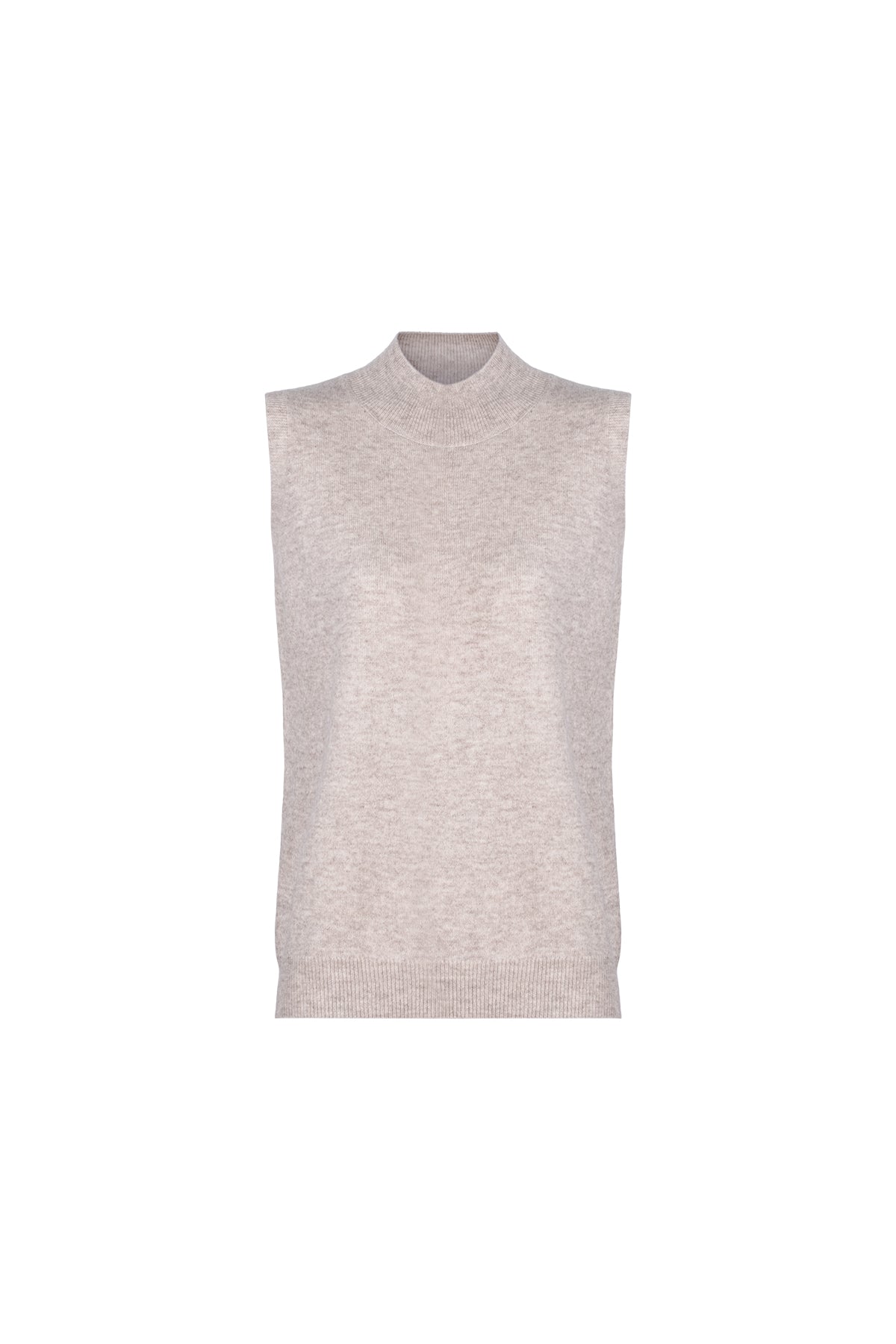 Ekru Melanj Agata Saf Kaşmir Yüksek Yaka Kolsuz Triko