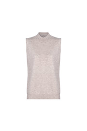 Ekru Melanj Agata Saf Kaşmir Yüksek Yaka Kolsuz Triko