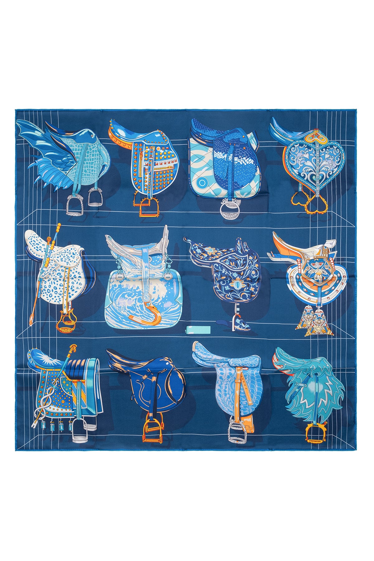 Koyu Lacivert Lara Saf İpek Baskılı Eşarp 90x90 cm