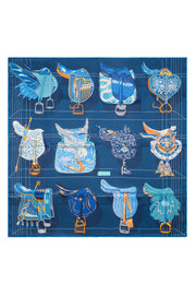 Koyu Lacivert Lara Saf İpek Baskılı Eşarp 90x90 cm